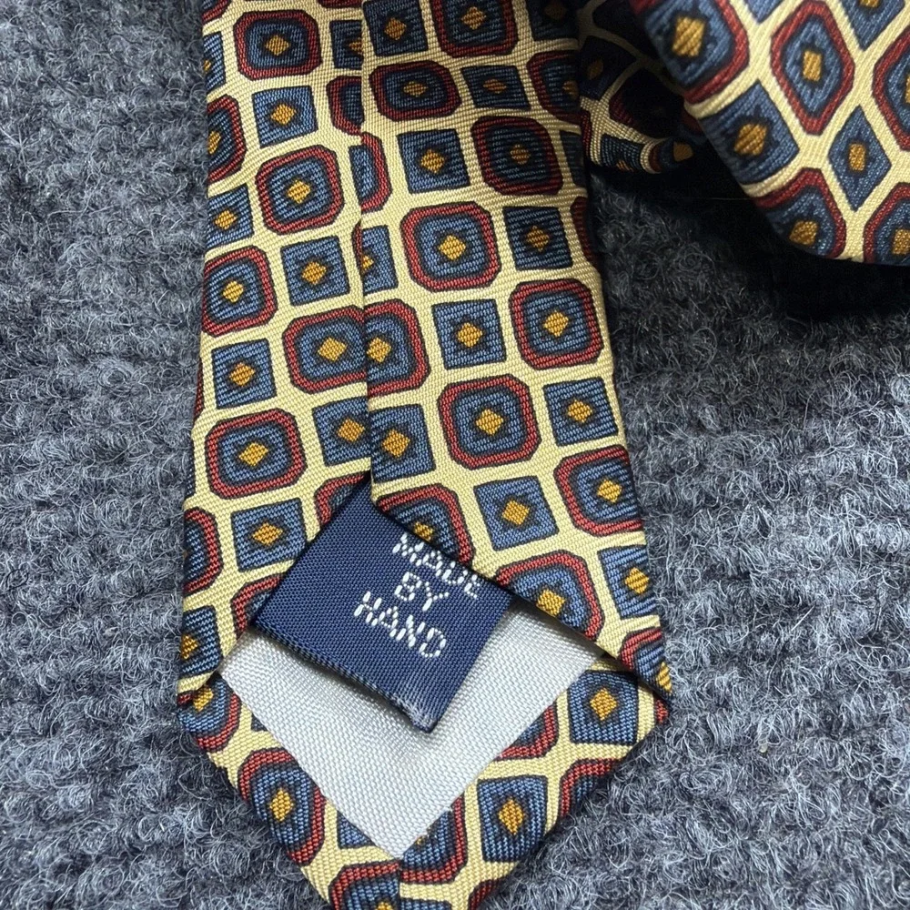 VTG POLO RALPH LAUREN Silk Tie Wedding Formal 100% Silk HAND MADE In USA Geo Art